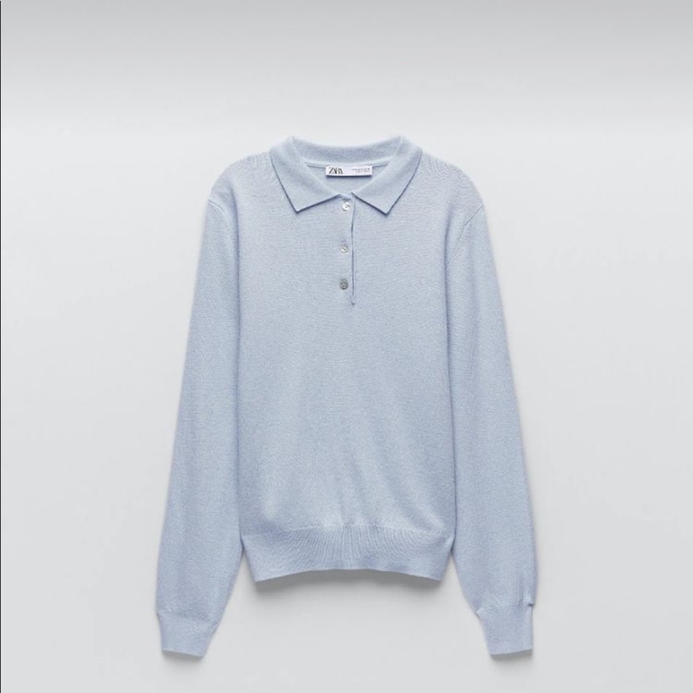 Zara Wool Knit Blend Polo Light Blue